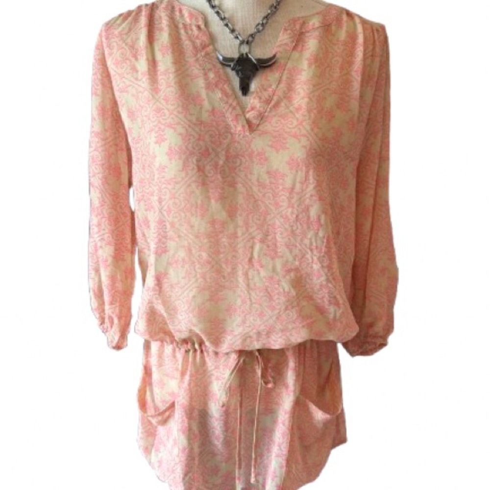 CAbi Cream and Pink Sheer Patterned Top